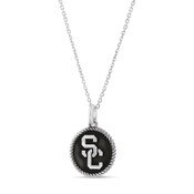 USC Trojans Oxidized Sterling Silver SC Interlock with Rope Border Necklace